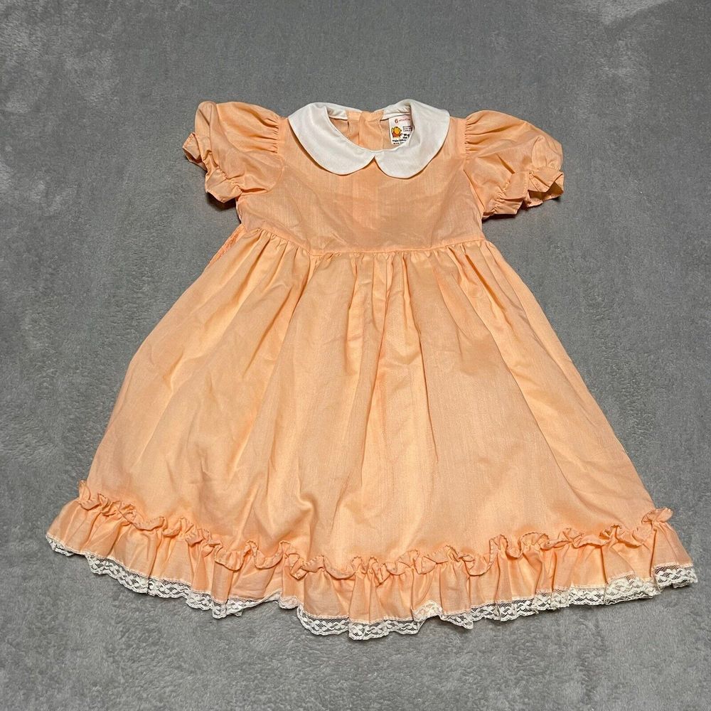 Vintage Sears Winnie The Pooh Dress Girls Size 6 Orange Frilly Lace Detail‎